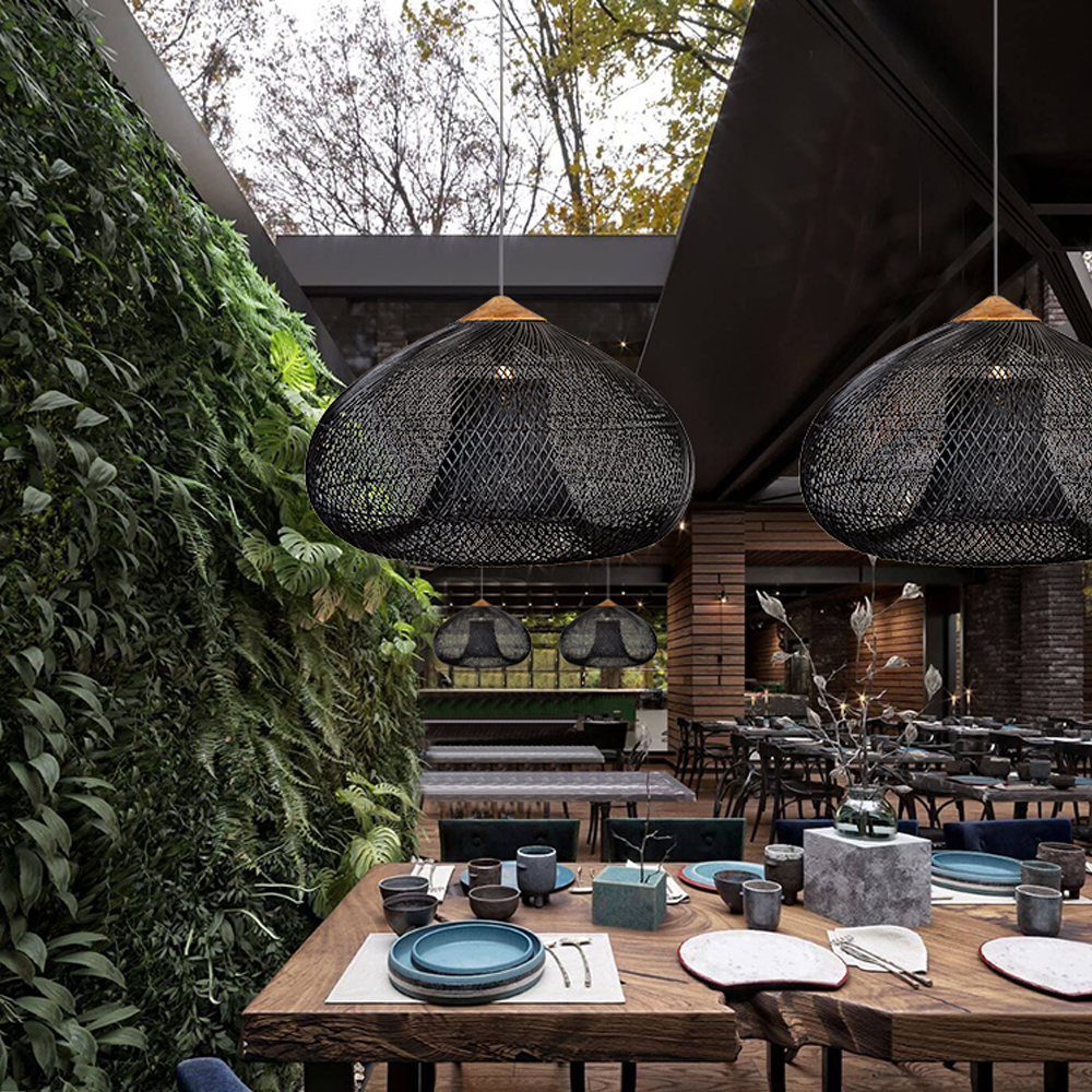 Rattan Pendant Light Wabi Sabi Style Retro Dining Room Chandelier-Handwovenlamp