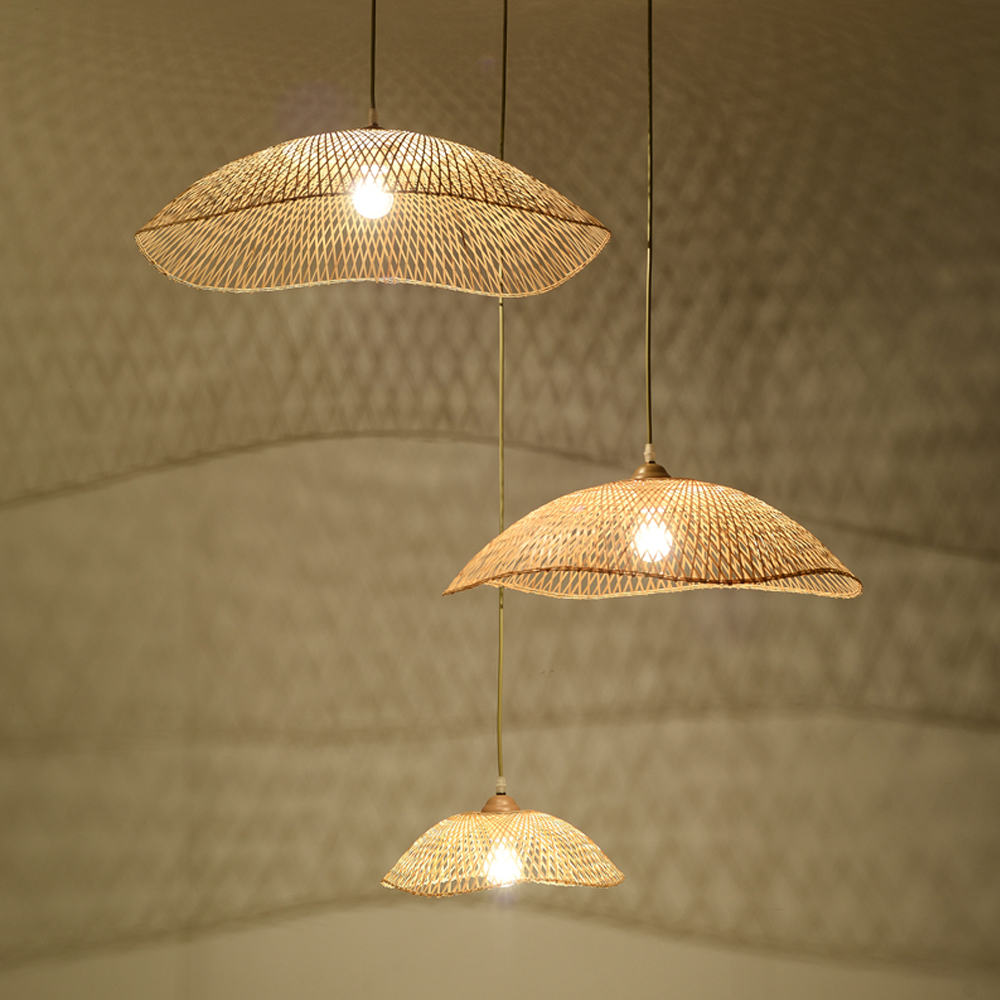Japanese Bamboo Woven Chandelier B&B Living Room Handmade Pendant Light-Handwovenlamp