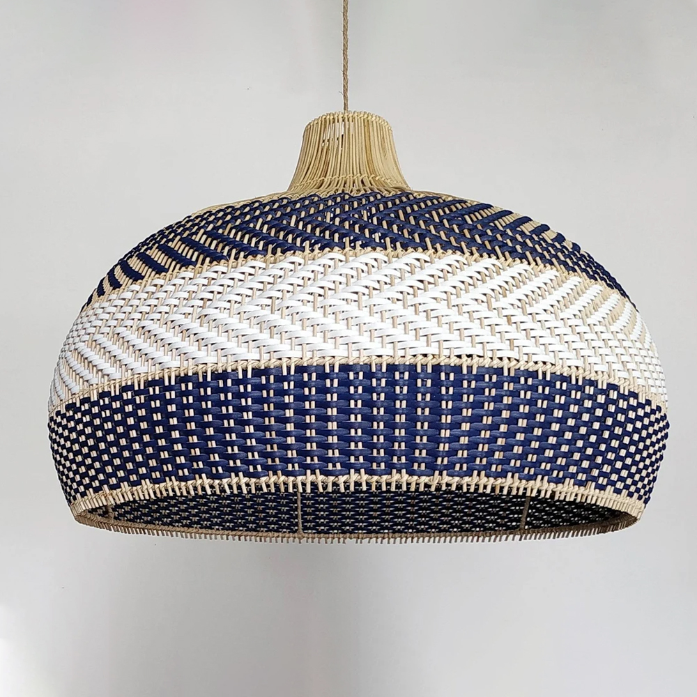 Michael Blue Rattan Pendant Light Kitchen Hanging Light Fixture-Handwovenlamp