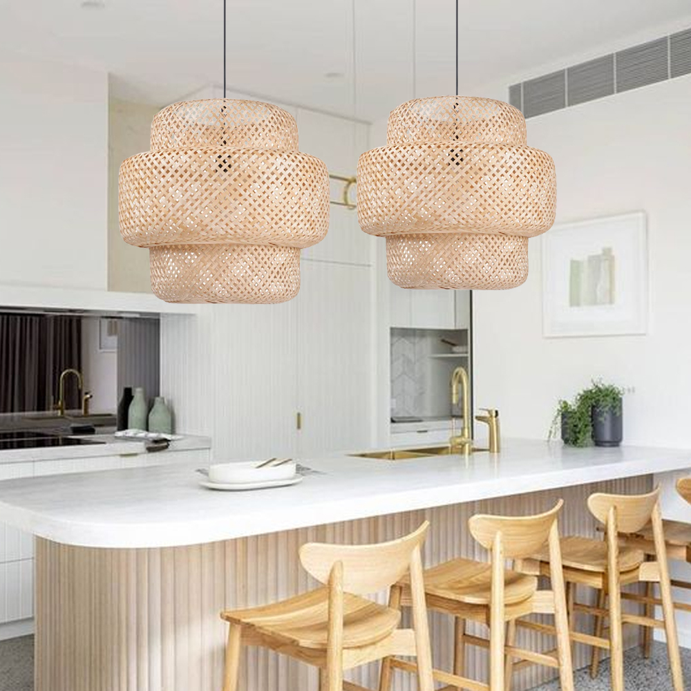 Dining Room Decorative Lamp Boho Style Bamboo Wicker Pendant Lights-Handwovenlamp