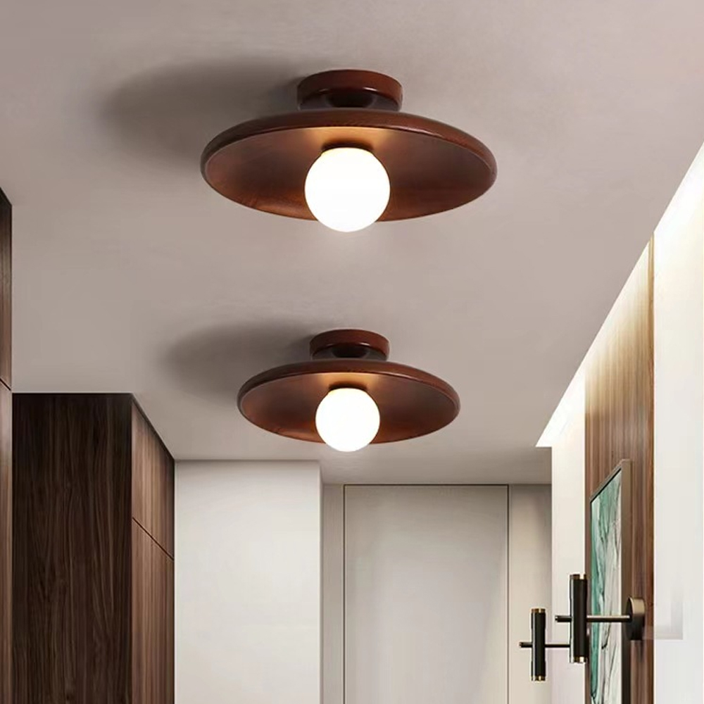 Japanese-style Aisle Small Lamp Flush Mount Solid Wooden Ceiling Light For Dining Room-Handwovenlamp