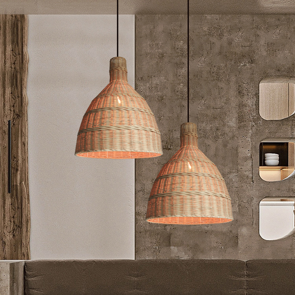 Wabi-sabi Retro Kitchen Island Rattan Chandelier Japanese Decorative Lamps-Handwovenlamp