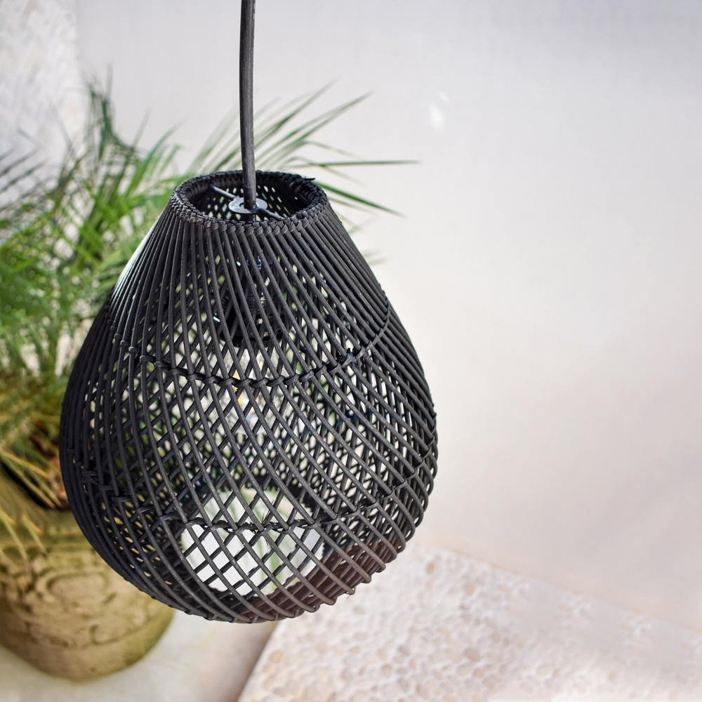 Kitchen Island Handmade Small Rattan Pendant Light Black Woven Light Fixture-Handwovenlamp