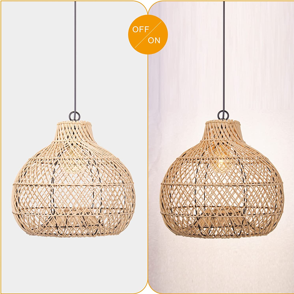 Handmade Rattan Lampshade Wicker Lamp Rustic Pendant Light-Handwovenlamp