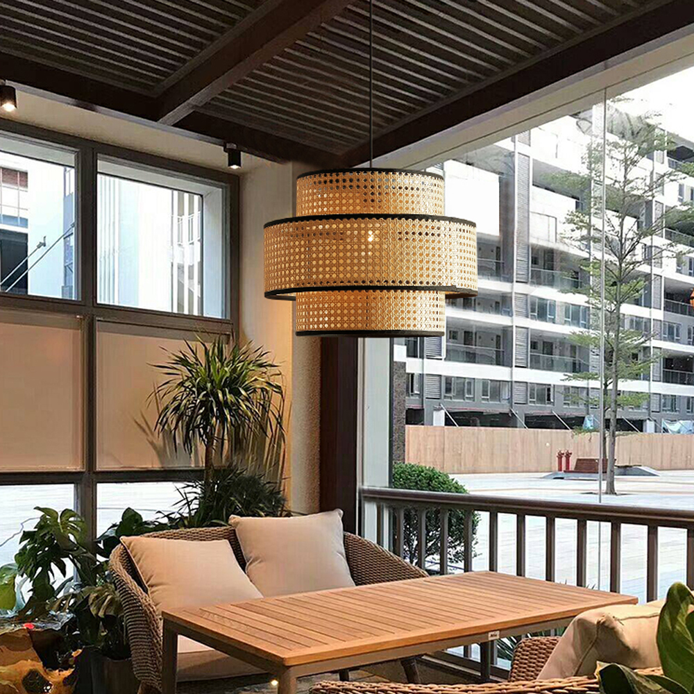 Nordic Style Rattan Pendant Light Fixture Handwoven Dining Room Art Chandelier-Handwovenlamp