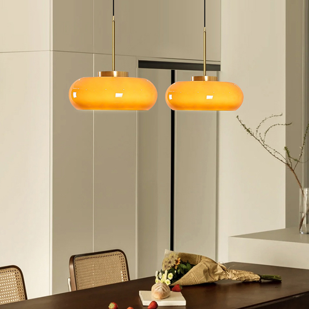 Nordic Yellow Glass Chandelier Kitchen Island Dining Room Pendant Light-Handwovenlamp