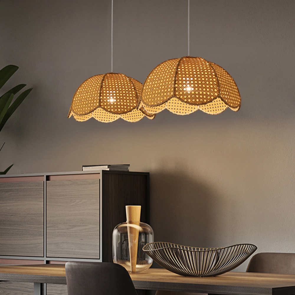 Wabi Sabi Rattan Chandelier Art Living Room Bar Rattan Pendant Light-Handwovenlamp