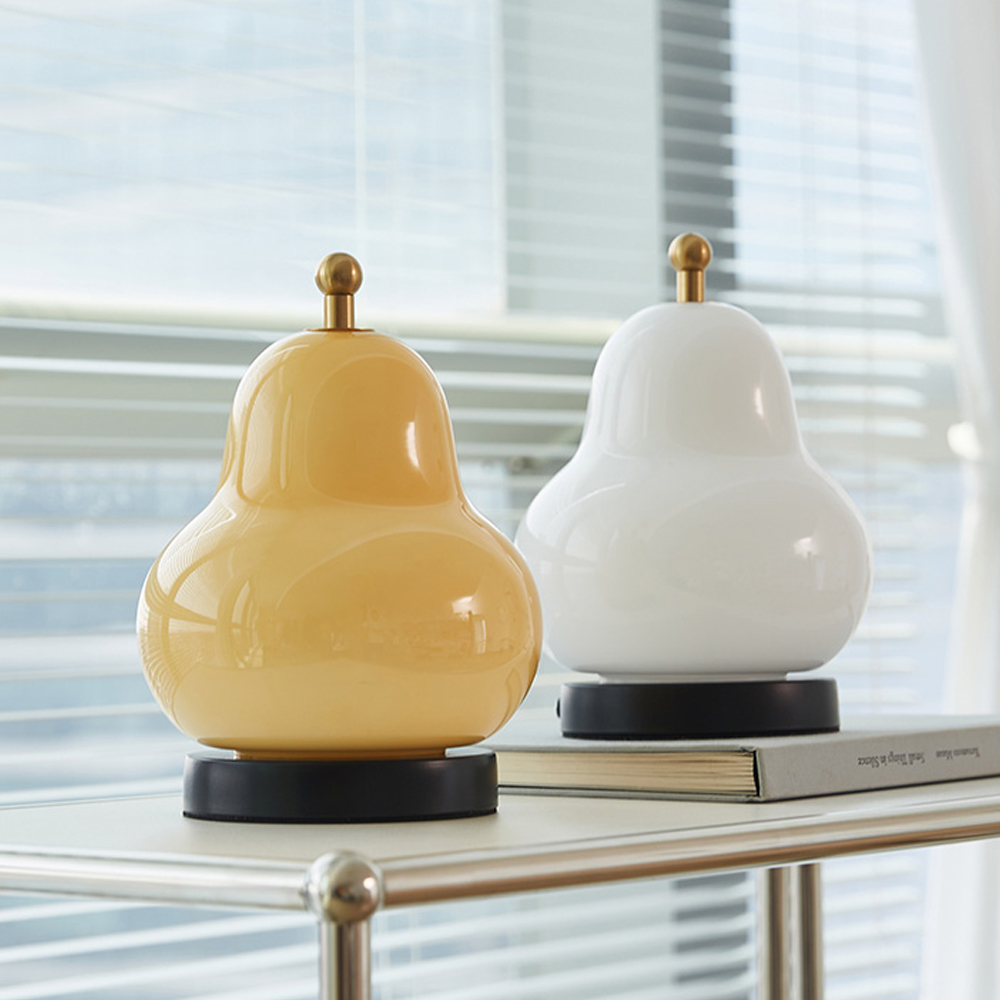 French Cream Pear Table Lamp Portable Rechargeable Touch Bedside Lamp-Handwovenlamp