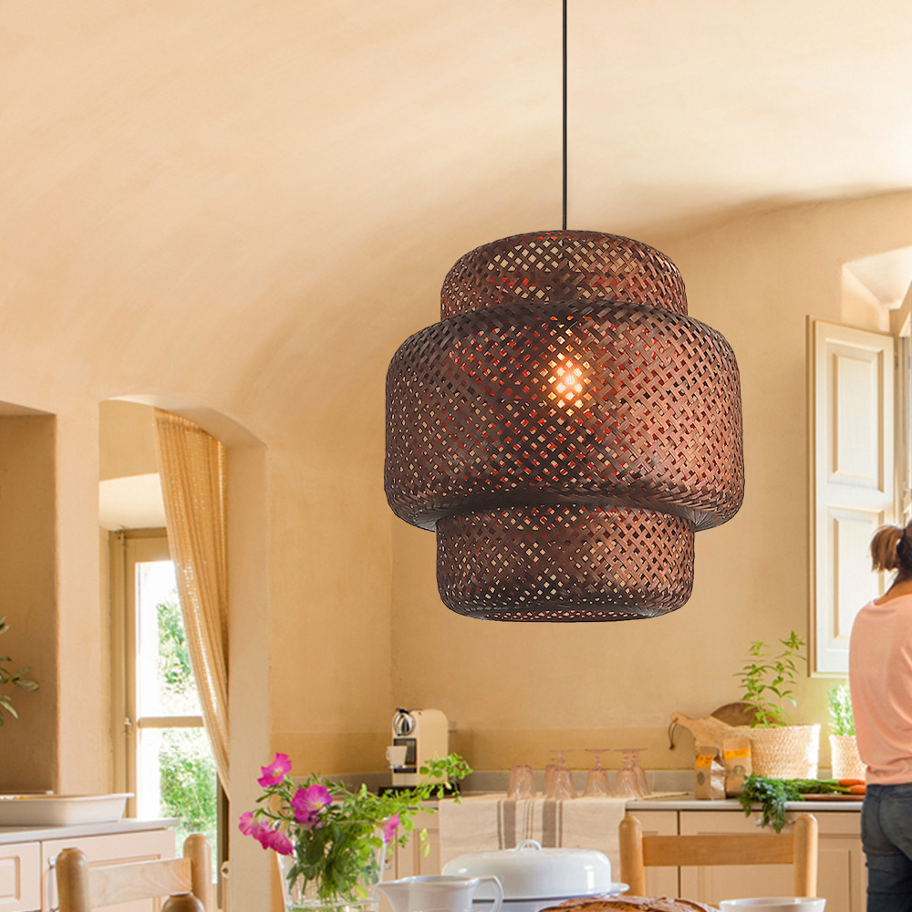 Creative Retro Rattan Chandelier Restaurant Rattan Bamboo Pendant Light-Handwovenlamp