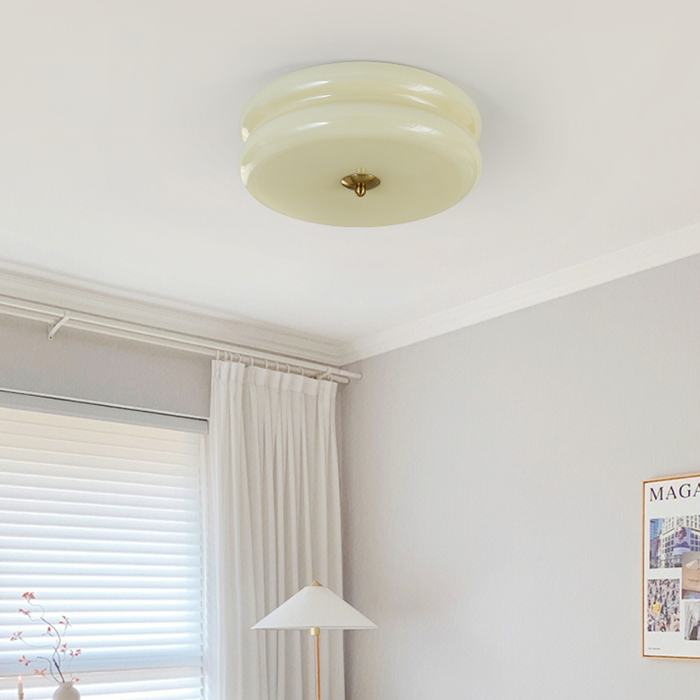 French-style Bedroom Glass Ceiling Lamp Cream Simple Living Room Lighting-Handwovenlamp