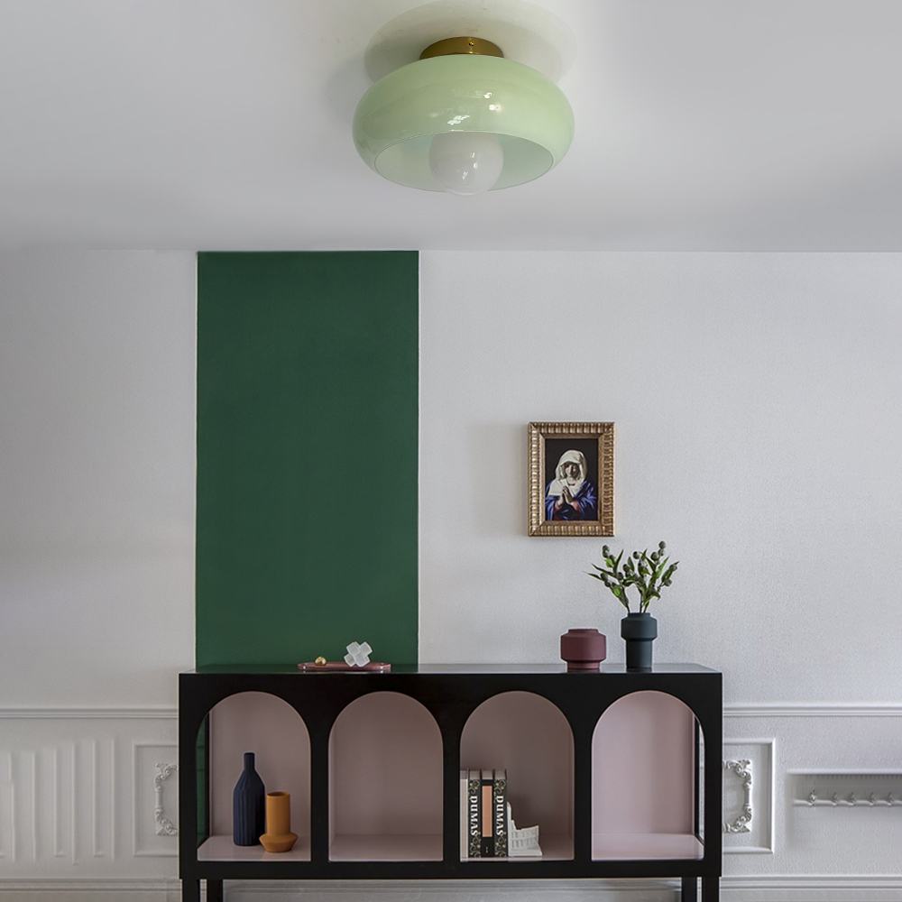 Mid Century Modern Flush Mount Ceiling Lamp Living Room Yellow Chandelier-Handwovenlamp