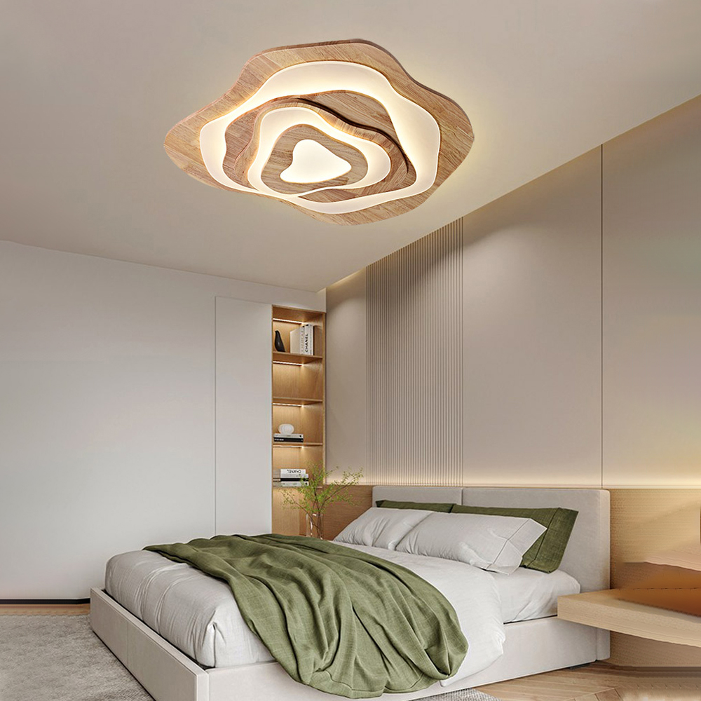 Japanese Flower Ceiling Lamp Solid Wooden Chandelier For Bedroom-Handwovenlamp