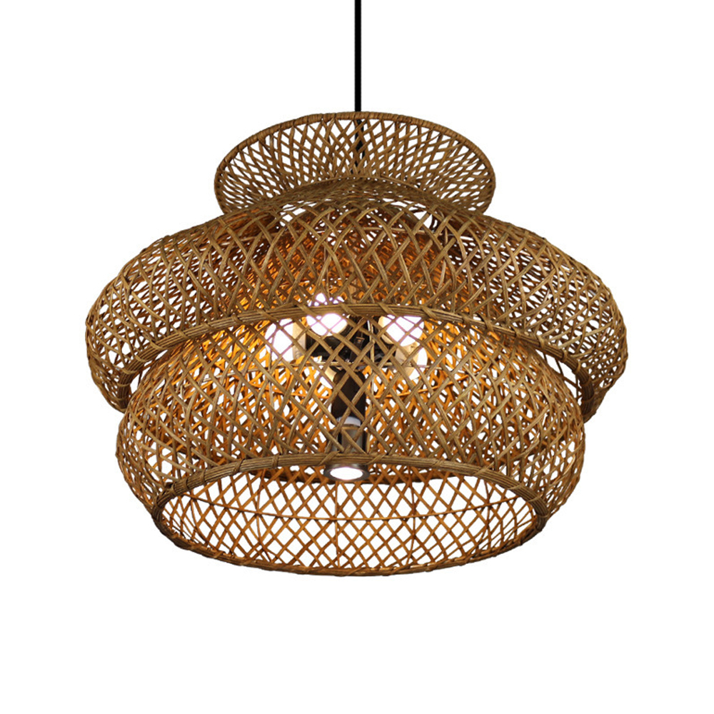 Farmhouse Pastoral Rattan Chandelier Living Room Retro Rattan Lamp Creative Art Lighting-Handwovenlamp