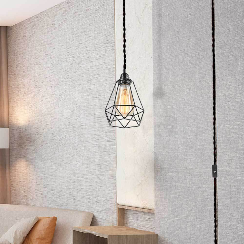 UL Listed Retro Industrial Black Cord Rope DIY Pendant Light Kit with Switch Plug-Handwovenlamp