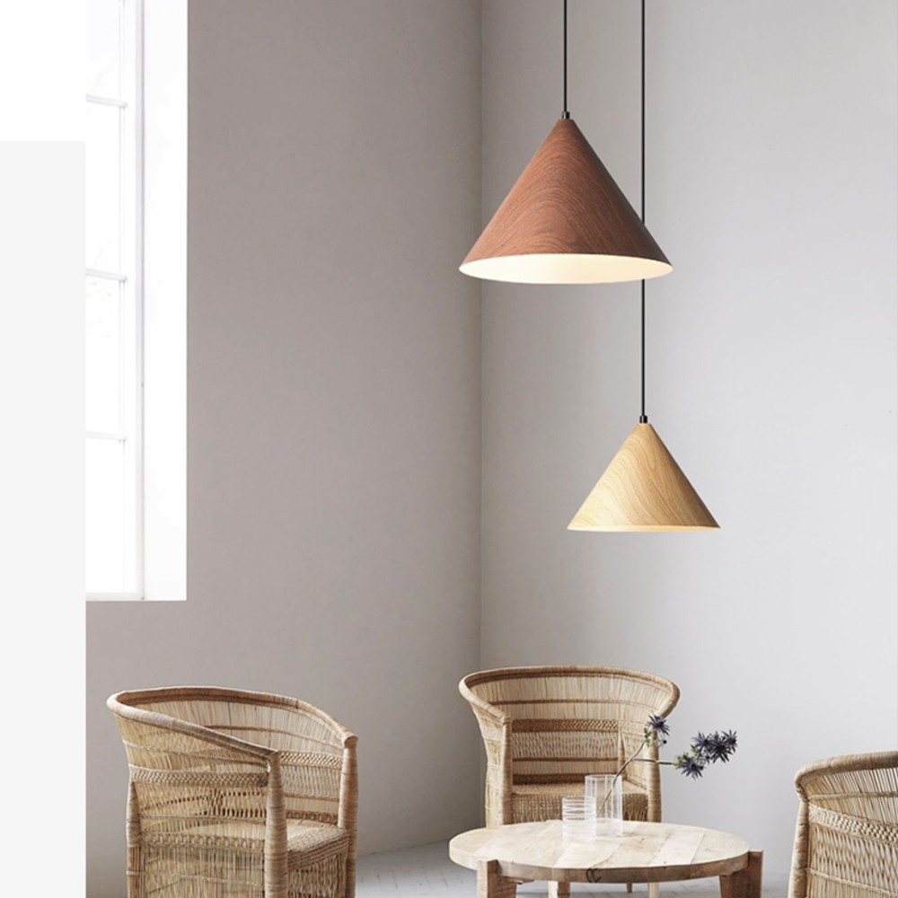 Dining Room Inverted Triangular Funnel Wooden Pendant Light-Handwovenlamp