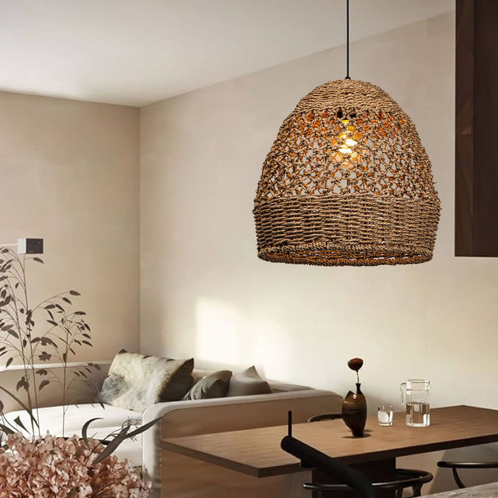 Natural Seagrass Lampshade Rattan Pendant Light Handmade Lamp Fixture-Handwovenlamp