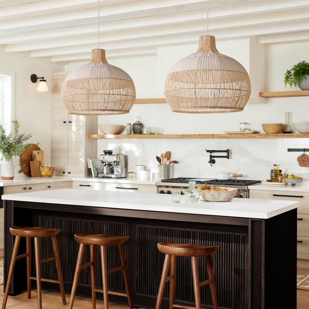 Coastal Kitchen Island White Pendant Light Handmade Rattan Chandelier-Handwovenlamp