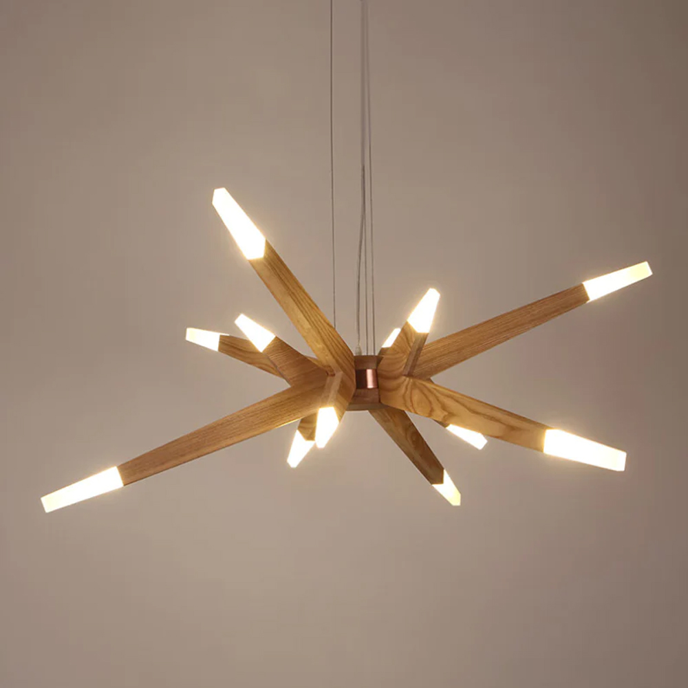 Wood Sputnik Chandelier Contemporary Pendant Light-Handwovenlamp