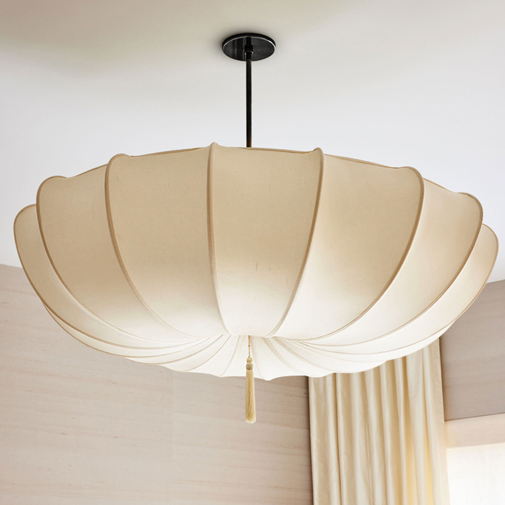 Nordic Medieval Fabric Pendant Lamp French Hotel Living Room Chandelier-Handwovenlamp