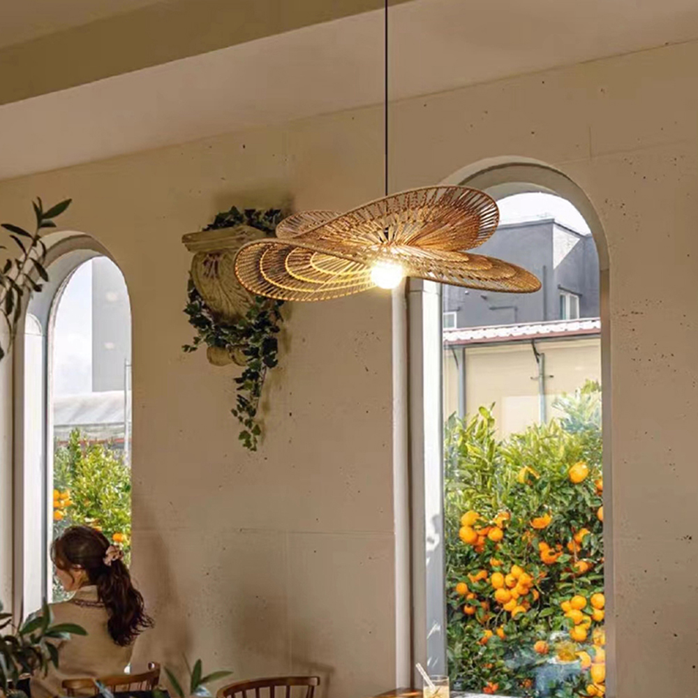Handwoven Wabi-sabi Rattan Pendant Light Retro B&B Bedroom Living Room Creative Restaurant Chandelier-Handwovenlamp