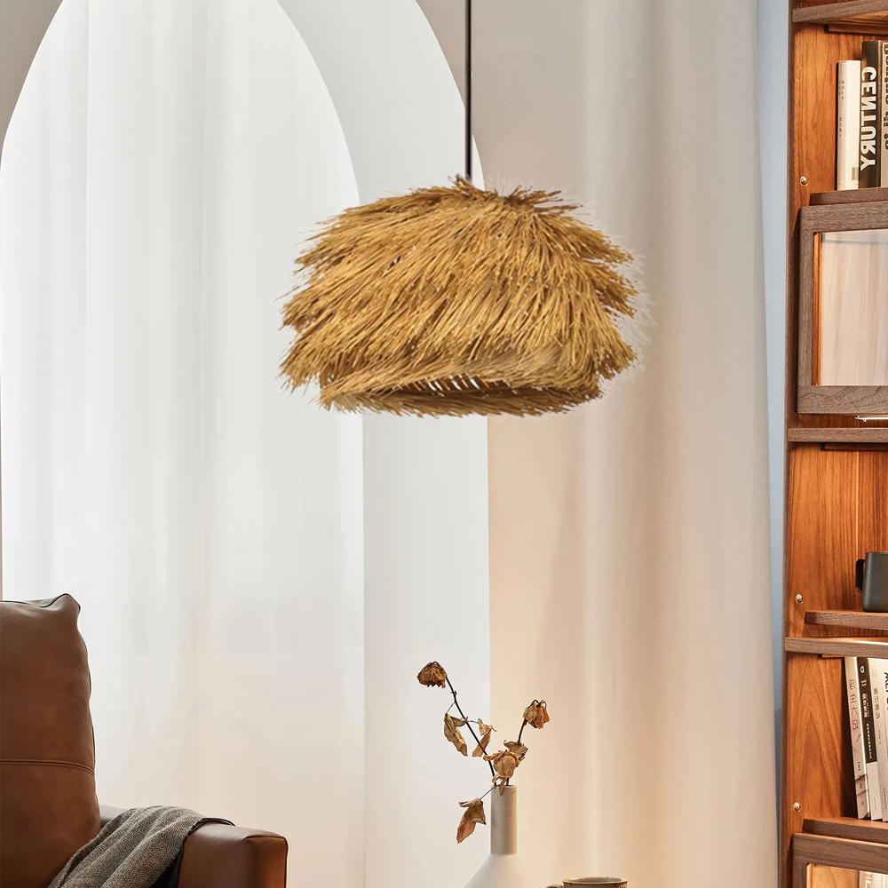 Wabi-sabi Dining Room Rattan Pendant Light Kitchen Grass Chandelier-Handwovenlamp