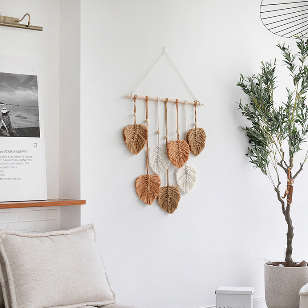 Bohemian Wall Decor Hand-woven Cotton Rope Leaf Tapestry Living Room Design-Handwovenlamp