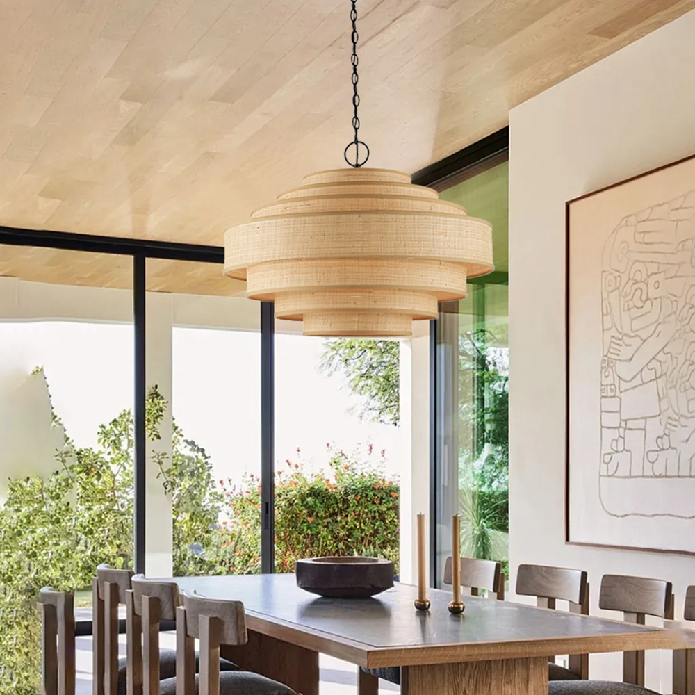 Wabi-sabi Retro Designer Pendant Lamp B&B Lobby Reception living Room Fabric Chandelier-Handwovenlamp