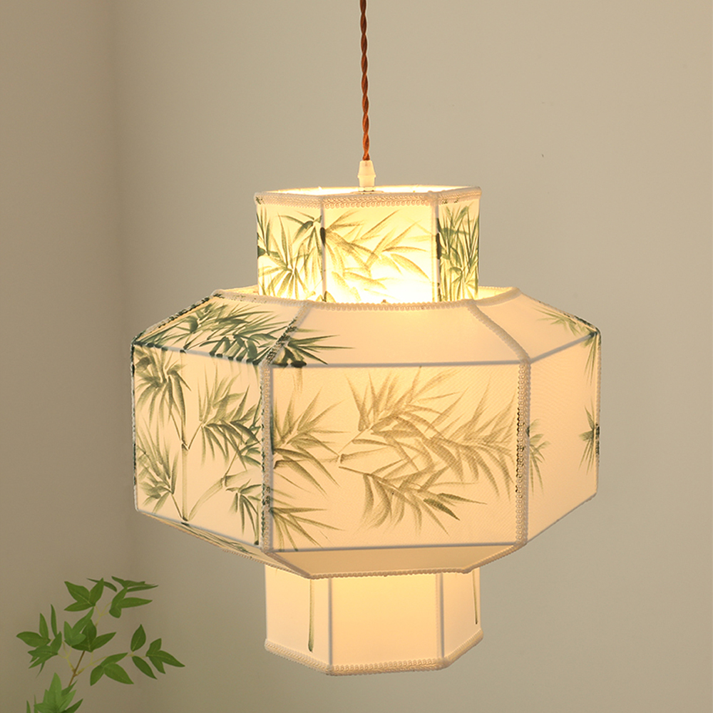Japandi Style Bamboo Pattern Lantern Chandelier Restaurant Zen tea room Lampshade-Handwovenlamp