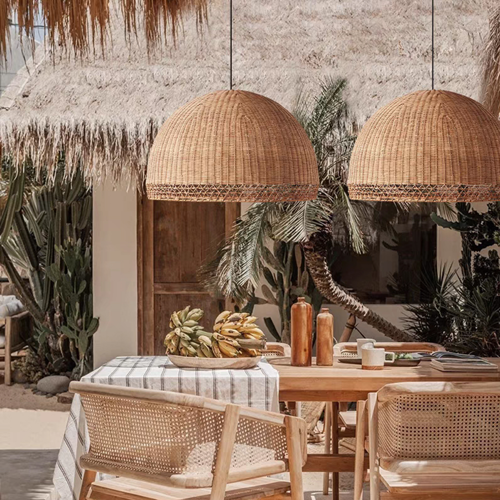 Farmhouse Vintage Dining Table Chandelier Handmade Rattan Hanging Lamps-Handwovenlamp