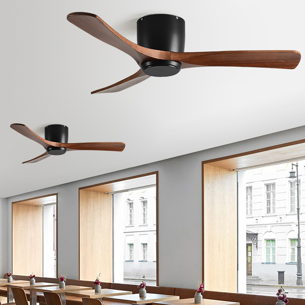 Ceiling Fan With Light Nordic Solid Wood LED Fan Lamp For Restaurant Living Room-Handwovenlamp