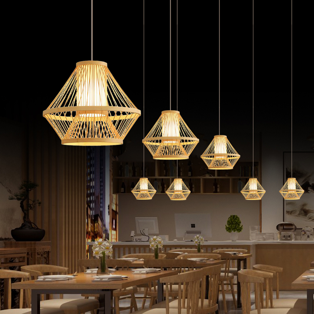 Handmade Tapered Bamboo Pendant Light for Restaurant Dining room-Handwovenlamp