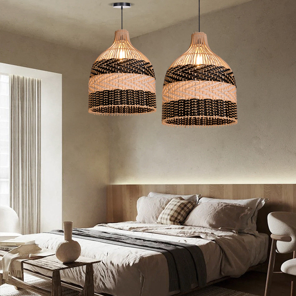 Popular Kitchen Island Decor Pendant Lamp Black White Rattan Lampshade-Handwovenlamp