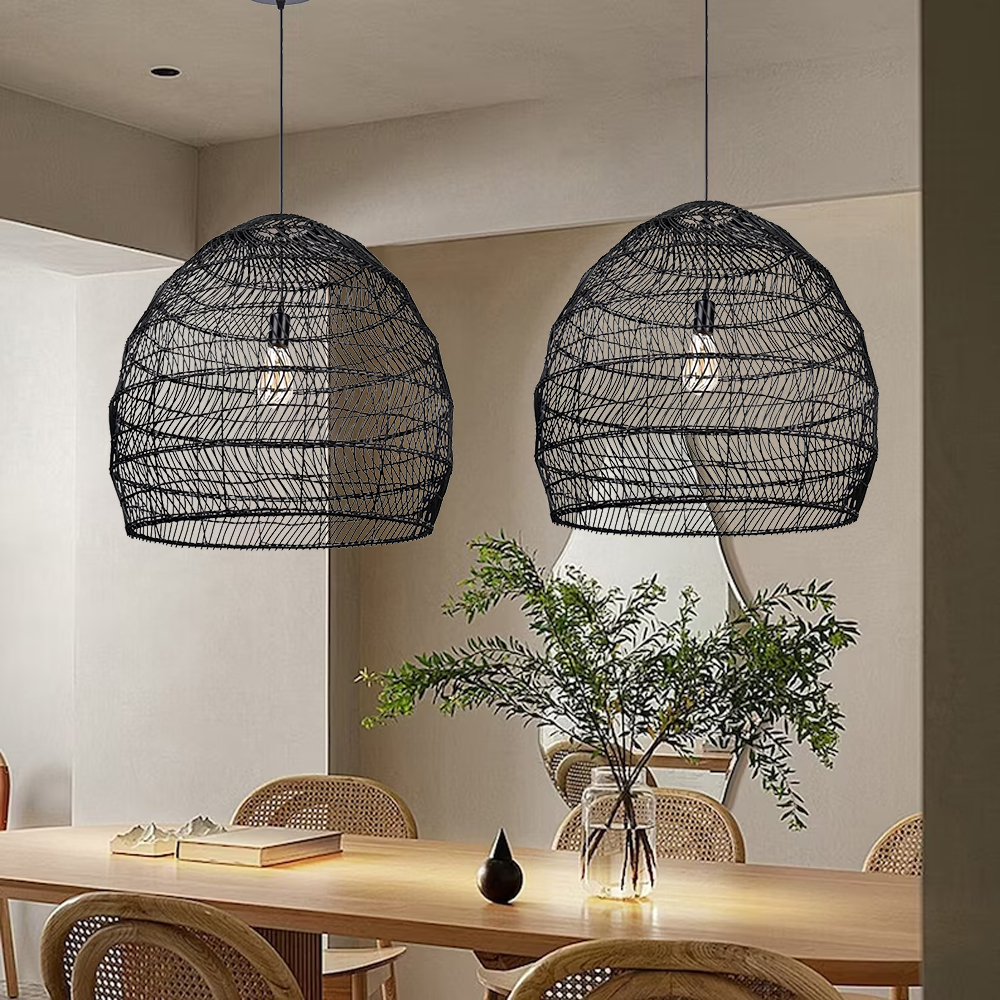 Boho Kitchen Island Lighting DIY Natural Rattan Chandelier Lamp Shades-Handwovenlamp