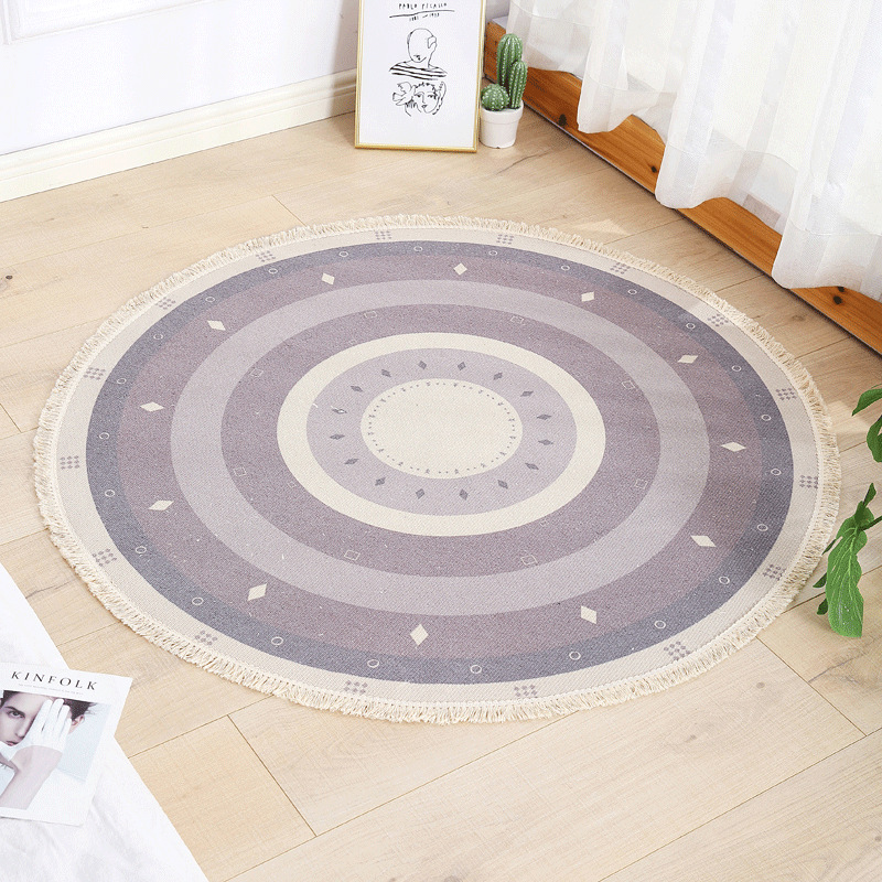 Round floor mat bedroom bedside living room decorative carpet-Handwovenlamp