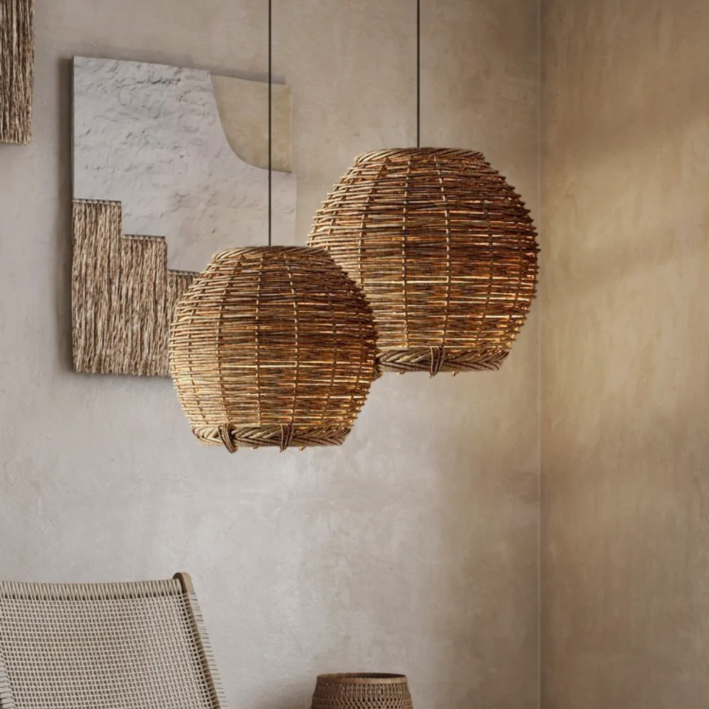 Wabi-Sabi Basket Chandelier Japanese Rattan Pendant Light-Handwovenlamp