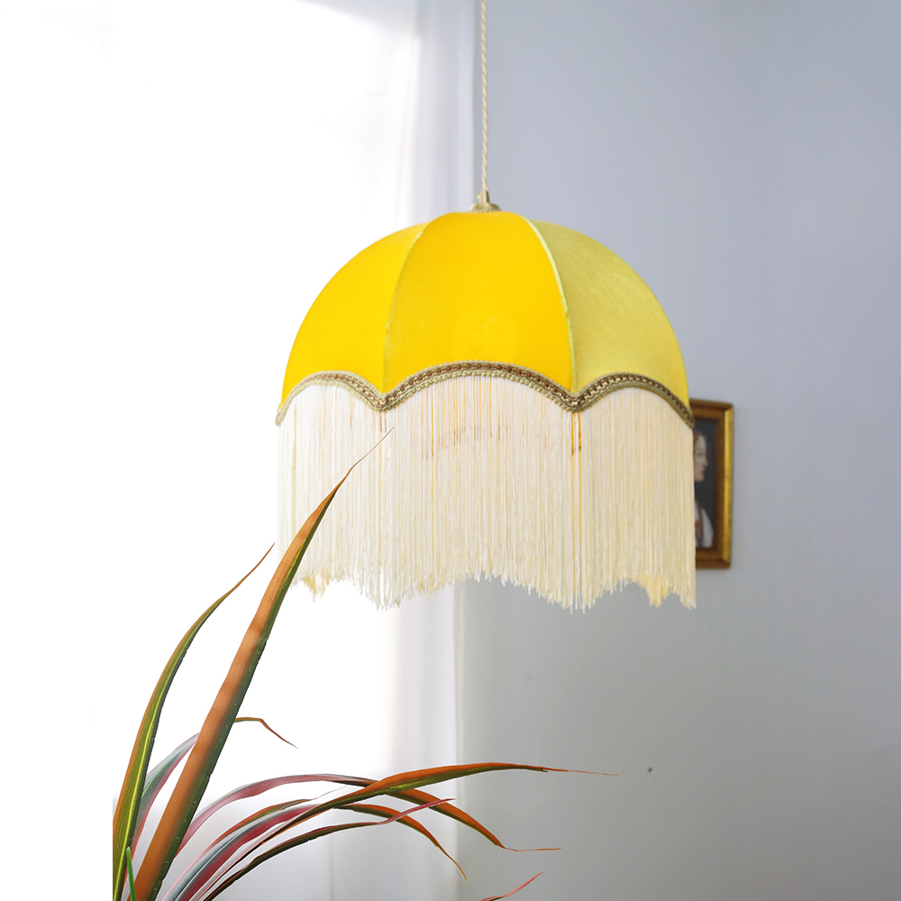 Boho Room Decorative Tassel Chandelier Modern Elegant Lemon Yellow Fabric Pendant Lights-Handwovenlamp