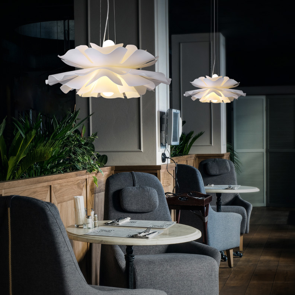 Nordic Modern Designer White Flower Pendant Light Acrylic Chandelier-Handwovenlamp
