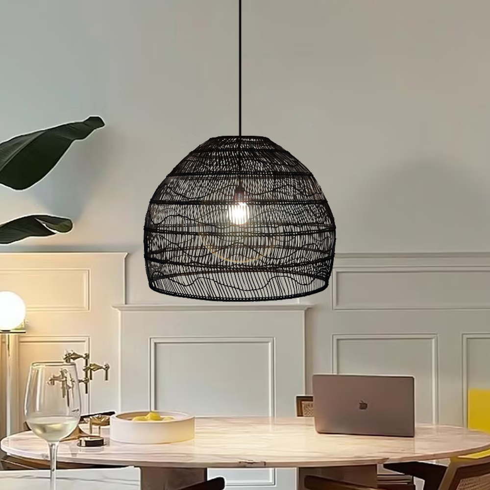 Boho Kitchen Island Lighting DIY Natural Rattan Chandelier Lamp Shades-Handwovenlamp