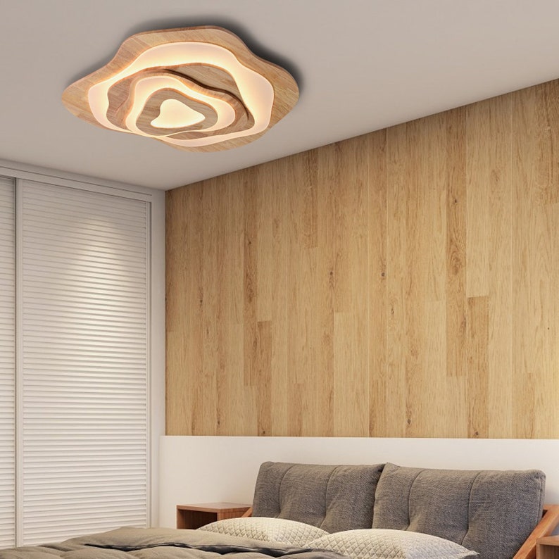 Nordic Irregular Flush Mount Solid Wooden Ceiling Light For Living Room-Handwovenlamp
