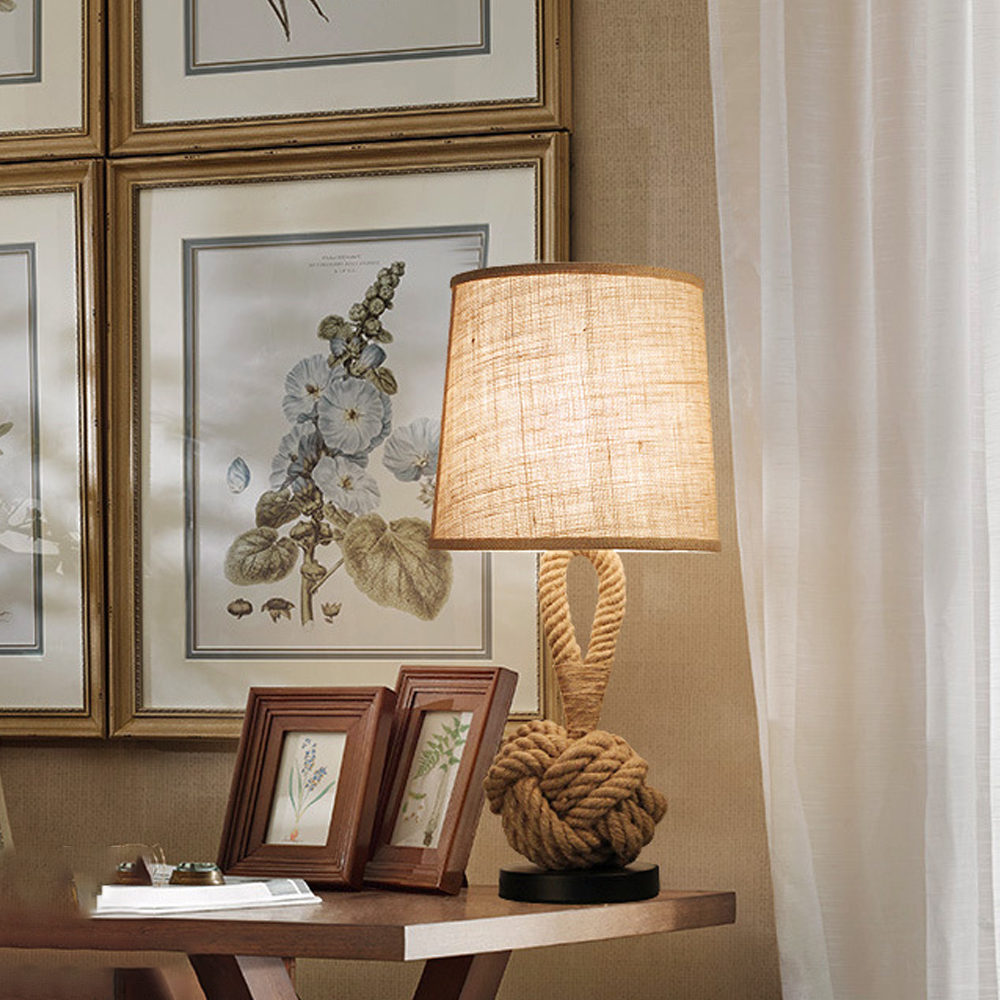 American Retro Hemp Rope Table Lamp Creative Bedroom Bedside Lamp-Handwovenlamp