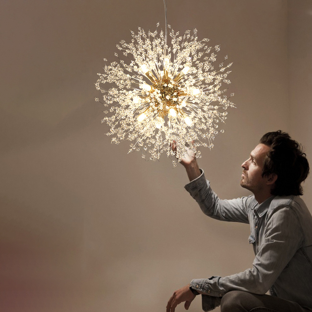 Nordic Creative Dandelion Pendant Light Beaded Crystal Chandelier-Handwovenlamp