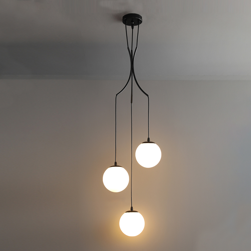 Hardwired Black Staircase Pendant Lights 400 CM Long Multiple Glass Sphere Chandelier-Handwovenlamp