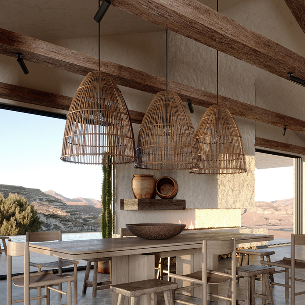 Japanese Style Hand-woven Rattan Chandelier Homestay Wabi Sabi Pendant Lamp-Handwovenlamp