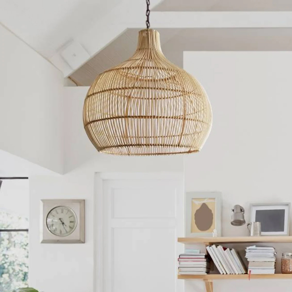 Boho Home Decor Kitchen Island Rattan Bamboo Pendant Light Basket Weave Linear Chandelier-Handwovenlamp