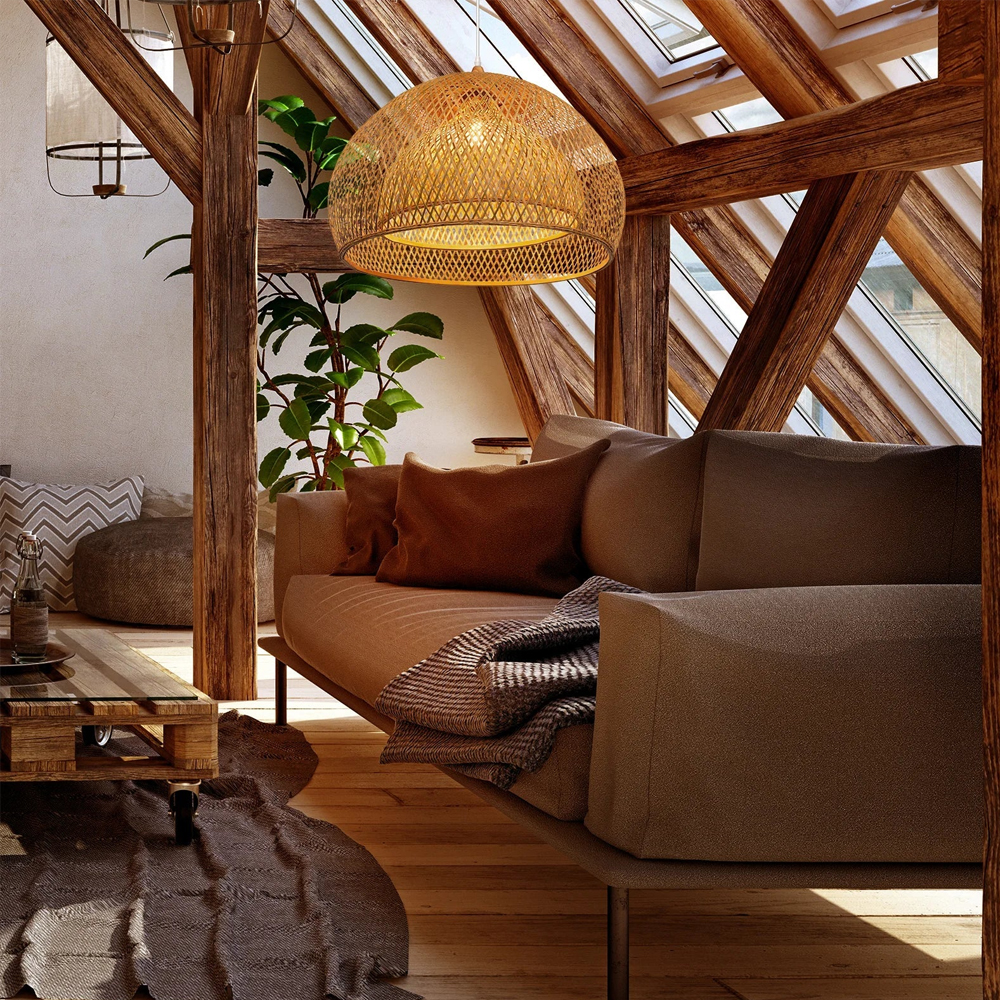 Natural Bamboo Rattan Pendant Light Handmade Wicker Hanging Lamp-Handwovenlamp