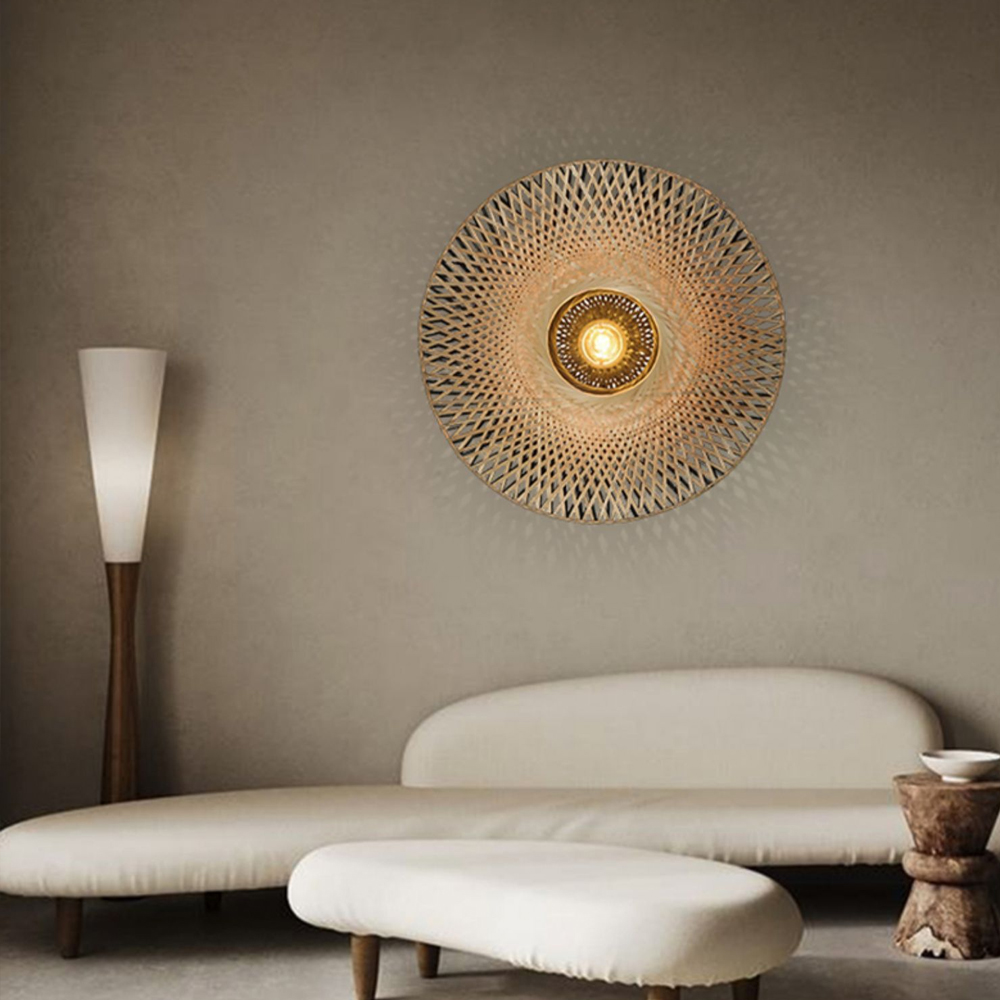 Wabi-sabi Wall Lamp Art Aisle Lighting Modern Bamboo Weaving Wall Sconce-Handwovenlamp
