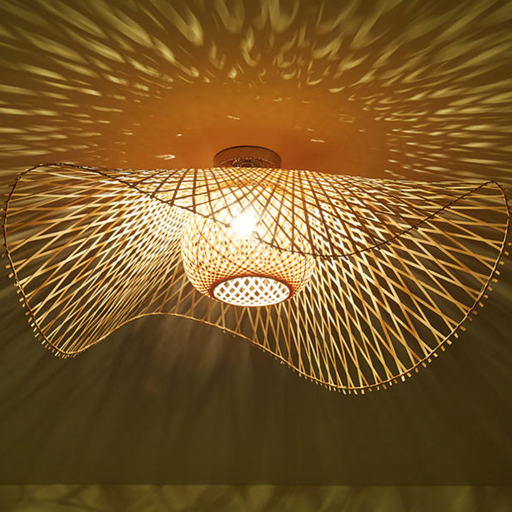Large Hat-shape Bamboo Ceiling Light For Bedroom-Handwovenlamp