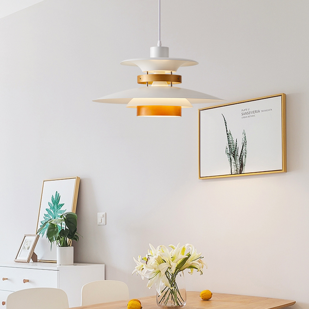 Mid-Century Modern Wood Pendant Light Danish Kitchen Island Multilayer Lampshade-Handwovenlamp