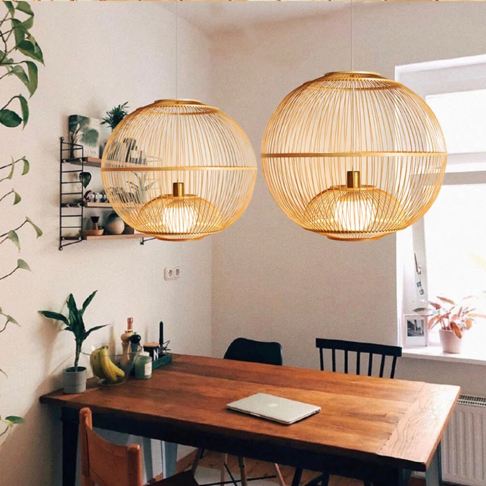 Japanese Style Hand-Woven Bamboo Lantern Chandelier Basket Ceiling Light Pendant-Handwovenlamp