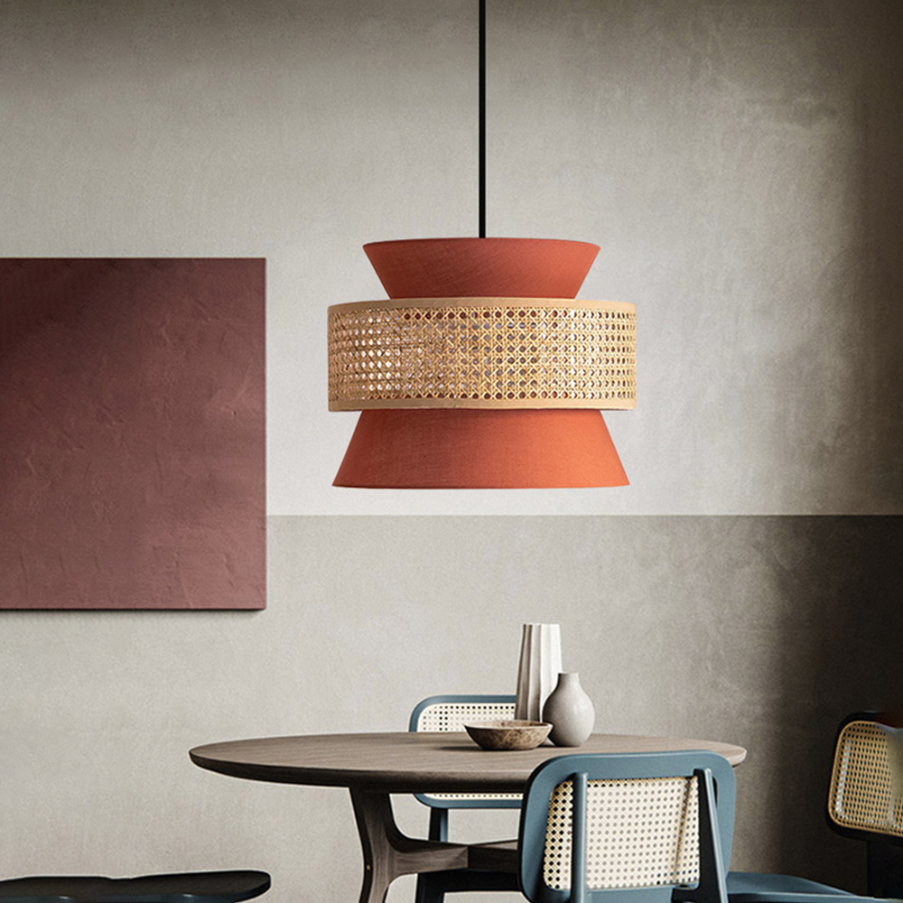 Hand-Woven Home Decor Rattan Tiered Chandelier Red, Blue Modern Wicker Light Pendant-Handwovenlamp